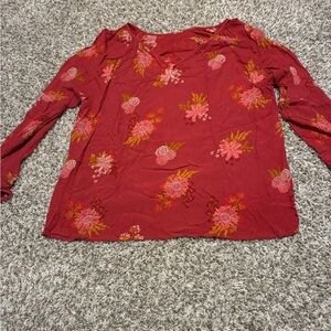 Sonoma Red Long Sleeve Pleated Blouse